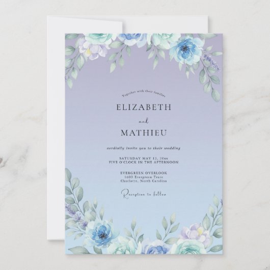 Invitation Mariage Fleur Sauvage Luxe Pervenche (Devant)