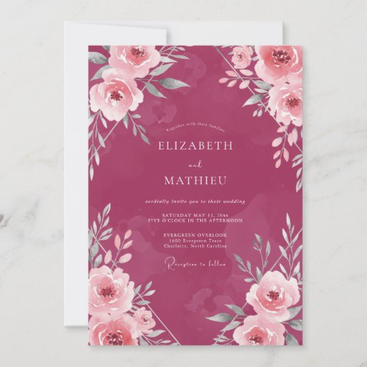 Invitation Mariage Fleur Sauvage Magenta (Devant)