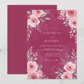 Invitation Mariage Fleur Sauvage Magenta (Devant / Derrière)
