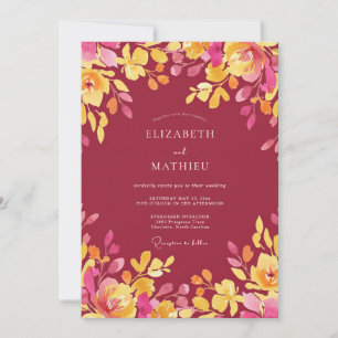 Invitation Mariage Fleur Sauvage Magenta Jaune