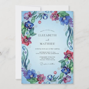 Invitation Mariage Fleur Sauvage Magenta Pervenche