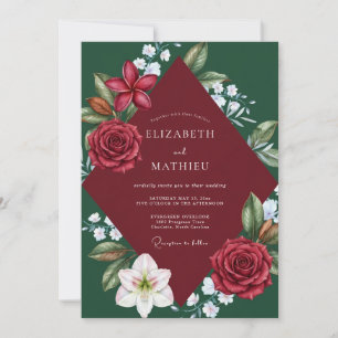 Invitation Mariage Fleur Sauvage Marron Émeraude Lily