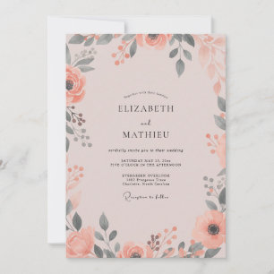 Invitation Mariage Fleur Sauvage Mauve Corail