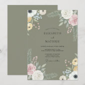 Invitation Mariage Fleur Sauvage Mauve Olive (Devant / Derrière)