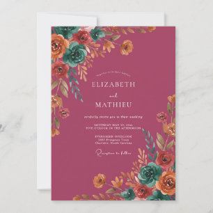 Invitation Mariage Fleur Sauvage Mauve Sable Teal