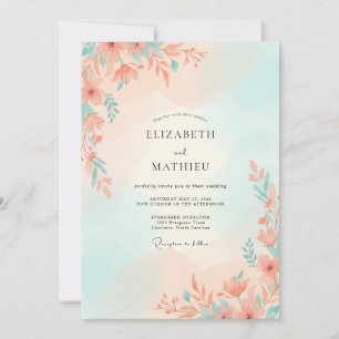 Invitation Mariage Fleur Sauvage Menthe Abricot