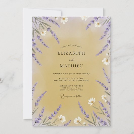 Invitation Mariage Fleur Sauvage Miel Violet (Devant)