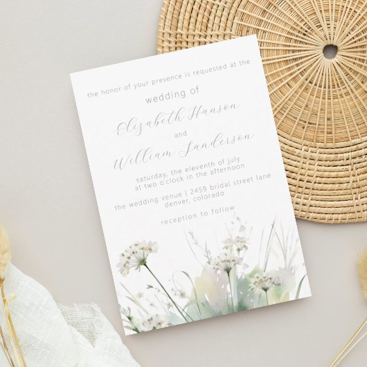 Invitation Mariage Fleur sauvage minimaliste blanc