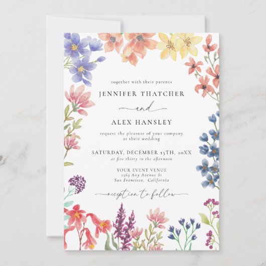 Invitation Mariage fleur sauvage moderne (Devant)