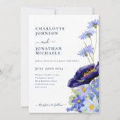 Invitation Mariage Fleur sauvage moderne bleu élégant (Devant)