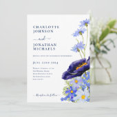 Invitation Mariage Fleur sauvage moderne bleu élégant (Debout devant)