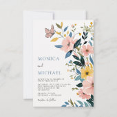 Invitation Mariage Fleur sauvage moderne bleu et Rose Floral (Devant)