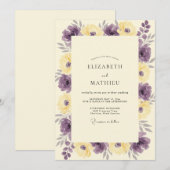 Invitation Mariage Fleur Sauvage Moderne Violet Jaune (Devant / Derrière)