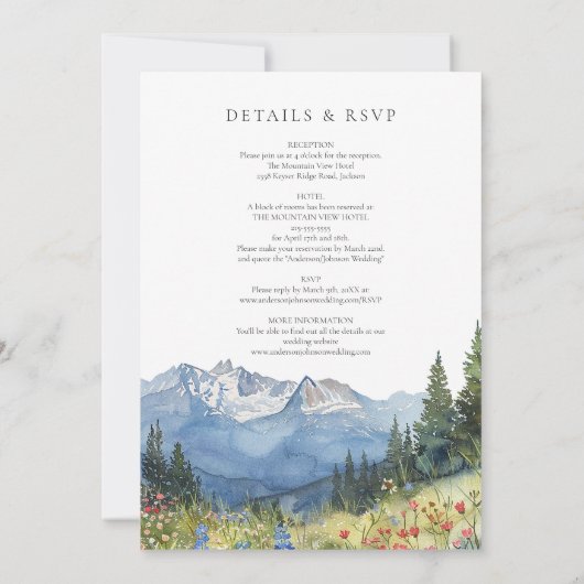 Invitation Mariage Fleur sauvage moderne Watercolor Mountain (Dos)