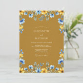 Invitation Mariage Fleur Sauvage Moutarde Azur (Debout devant)