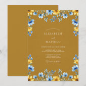 Invitation Mariage Fleur Sauvage Moutarde Azur (Devant / Derrière)