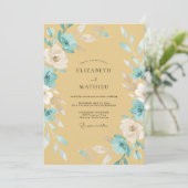 Invitation Mariage Fleur Sauvage Moutarde Cyan (Debout devant)