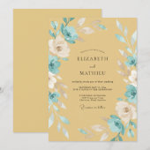 Invitation Mariage Fleur Sauvage Moutarde Cyan (Devant / Derrière)