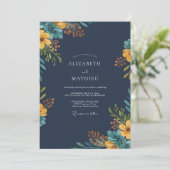 Invitation Mariage Fleur Sauvage Moutarde Navy (Debout devant)