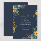 Invitation Mariage Fleur Sauvage Moutarde Navy (Devant / Derrière)
