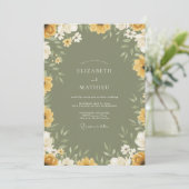 Invitation Mariage Fleur Sauvage Moutarde Olive (Debout devant)