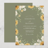 Invitation Mariage Fleur Sauvage Moutarde Olive (Devant / Derrière)
