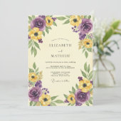 Invitation Mariage Fleur Sauvage Moutarde Prune (Debout devant)