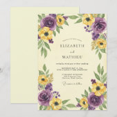 Invitation Mariage Fleur Sauvage Moutarde Prune (Devant / Derrière)