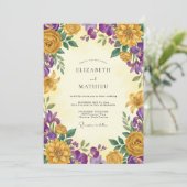 Invitation Mariage Fleur Sauvage Moutarde Violette (Debout devant)