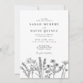 Invitation Mariage fleur sauvage noir et blanc élégant (Devant)