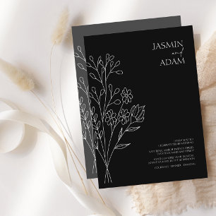 Invitation Mariage Fleur sauvage noir et blanc minimal