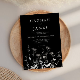 Invitation Mariage Fleur sauvage noir et blanc simple
