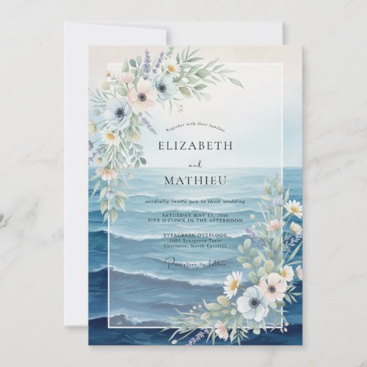 Invitation Mariage Fleur Sauvage Océan Bleuet (Devant)