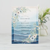 Invitation Mariage Fleur Sauvage Océan Bleuet (Debout devant)