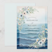 Invitation Mariage Fleur Sauvage Océan Bleuet (Devant / Derrière)