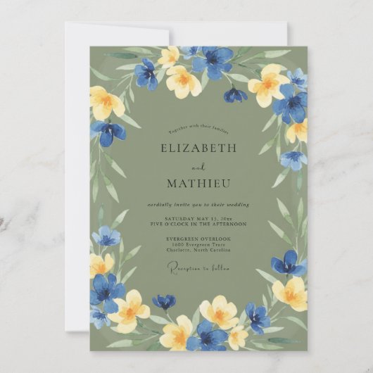 Invitation Mariage Fleur Sauvage Ocre de Cobalt (Devant)