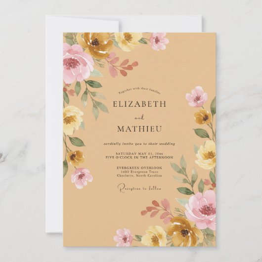 Invitation Mariage Fleur Sauvage Ocre Mauve (Devant)