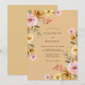 Invitation Mariage Fleur Sauvage Ocre Mauve (Devant / Derrière)