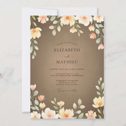 Invitation Mariage Fleur Sauvage Ocre Taupe (Devant)