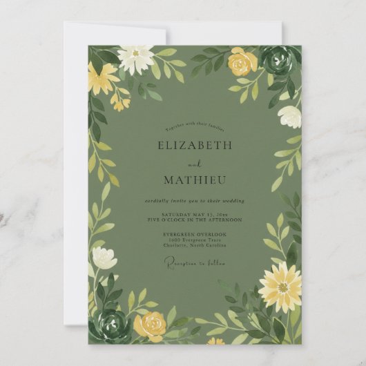 Invitation Mariage Fleur Sauvage Olive (Devant)
