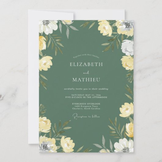 Invitation Mariage Fleur Sauvage Olive de Forêt (Devant)