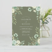 Invitation Mariage Fleur Sauvage Olive Menthe (Debout devant)