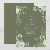 Invitation Mariage Fleur Sauvage Olive Menthe (Devant / Derrière)