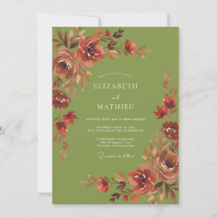 Invitation Mariage Fleur Sauvage Olive Rouille