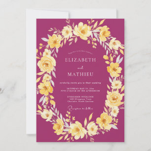 Invitation Mariage Fleur Sauvage Or Magenta