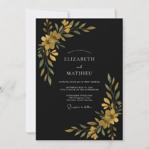 Invitation Mariage Fleur Sauvage Or Noir