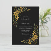 Invitation Mariage Fleur Sauvage Or Noir (Debout devant)