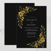 Invitation Mariage Fleur Sauvage Or Noir (Devant / Derrière)