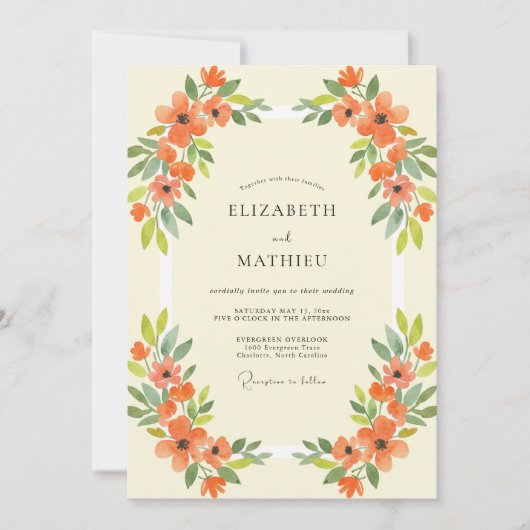 Invitation Mariage Fleur Sauvage Orange (Devant)