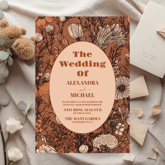 Invitation Mariage Fleur sauvage orange brûlé